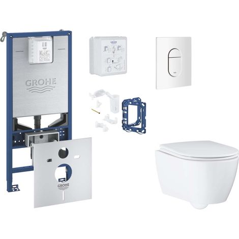 Grohe Rapid SLX - Set bâti-support, cuvette, abattant SoftClose et plaque de déclenchement Arena Cosmopolitan et kit pour insertion de tablette, blanc alpin SANI11BB3143 (1/5)