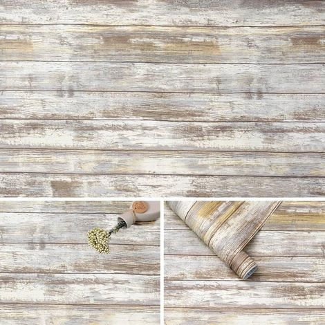 Rustique Bois Papier Adhesif pour Meuble,Auto Adhesif Papier Peint,Vinyle Film Autocollant Décoratif Imperméable Adhesif pour Meuble,Cuisine,Armoires,Revêtement,Gris Bois,60cmx5m (1/5)