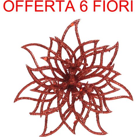 OFFERTA 6 FIORI APPENDIBILI ROSSO 14X5CM addobbi albero natale