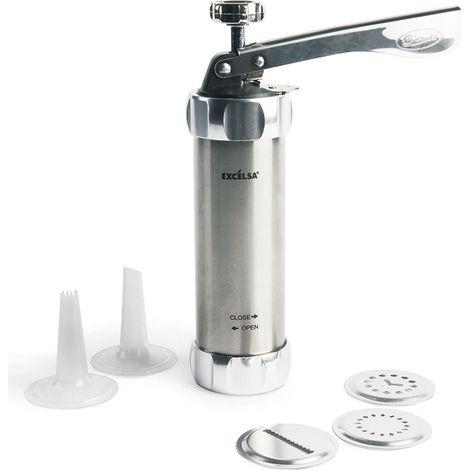 Excelsa Biscuits Macchina per Biscotti, Acciaio Inossidabile, Argento, 20 Trafile e 4 Beccucci Inclusi (1/5)