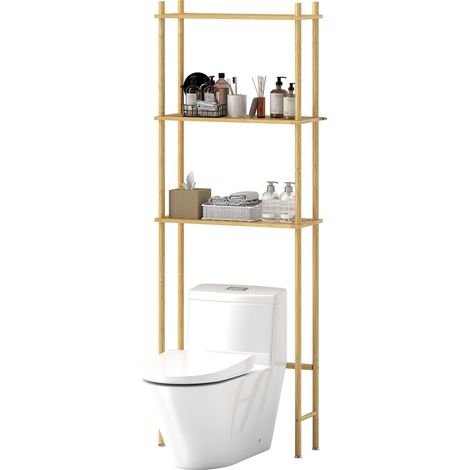 Mobiles 3-stöckiges WC-Regal mit Bambusleisten, 63,5 x 25,5 x 181 cm, Naturholz
