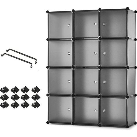 Armoire Penderie Portable, Étagère de Rangement, Cubes de Stockage Modulaire en Plastique en métal Stable, Jouets (Translucent Gris, 12 Cubes) (1/5)