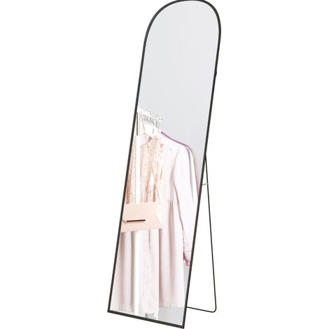 Specchio a figura intera 169 x 49 cm con vetro infrangibile e cornice in alluminio, specchio da parete o da appoggio nero (1/5)