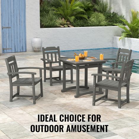 Mophorn 5-teiliges Terrassenset, quadratischer Gartentisch und -stühle, HIPS-Material, wetterfest, für Rasen/Terrasse/Hinterhof/Poolbereich, 110 V, hellgrau