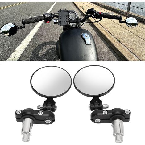 Motorradmodifikation: Klappbare runde Lenkerendenspiegel mit 22 mm Durchmesser (7/8 Zoll und 3 Zoll), Universalspiegel (ein Paar für links und rechts). (1/5)