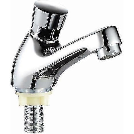 Robinet d'évier chromé avec arrêt automatique, robinet à pression pour lavabo, idéal pour les cuisines et les salles de bains publiques (1 (1/5)