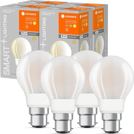 Ampoule LED intelligente avec Wifi, culot B22d, gradable, blanc chaud (2700K), forme de l'ampoule, givrée, remplacement de 60W, paquet de 4 (1/5)