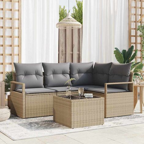 Sofa Set 5 pcs Beige Poly-Rattan