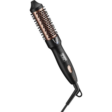 Thermal Brush, mm Thermal Brushing Brush, Mini Heating Brush, Ceramic Tourmaline Ionic Curling Iron for Short to Medium Length Hair, Adjustable Temperature, Double Voltage, Black (1/5)