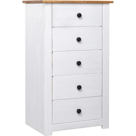 Les Tendances – Chiffonnier 5 tiroirs en bois de pin massif 46cm – Finition blanche – Design rustique – Dimensions 46x40x89cm (1/5)