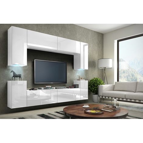 Ensemble meuble TV CONCEPT 1-HG-W-11-1B blanc brillant 256 cm (1/2)