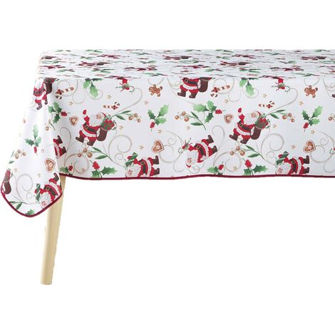 Nappe rectangle 150 x 240 cm Pere Noel enchante blanc (1/4)