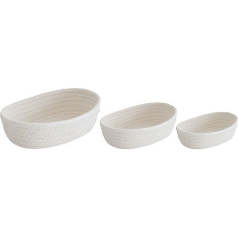Lot de 3 paniers de rangement ovales de bureau en corde de coton tissée à la main, blancs, pour maquillage et collations. (1/5)