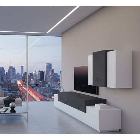 Parete Attrezzata - Modulabile 11 Ripiani, Bianco Lucido, -, 240x45x180h cm Carapegua