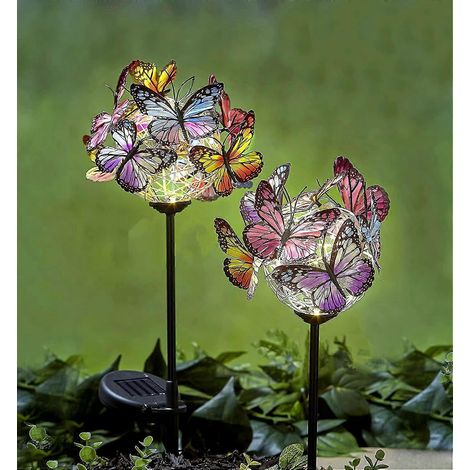 Décoration lumineuse solaire papillons pour jardin - [Lot de 2] Papillons lumineux solaires LED étanches à piquer pour la décoration de jardin, pelouse, terrasse ou cour - Extérieur (1/5)