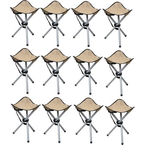 Lot de 12 Tabourets Trépied Pliants Aluminium - Beige - Livraison gratuite