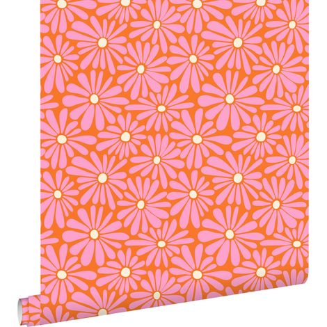 papier peint marguerites rose, orange et jaune - ESTAhome (1/5)