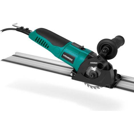 Vonroc – Mini scie circulaire plongeante 500W – Ø85mm – 3 lames pour bois, métal et pierre – Vitesse variable avec rail de guidage 100cm