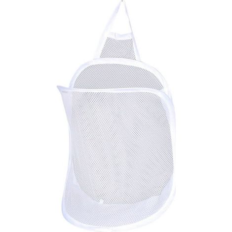Panier à linge pliable mural en filet, sac de rangement pour linge sale, suspendu et peu encombrant, blanc (1/5)