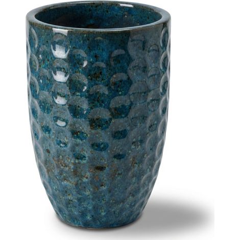 Provencelia Pflanzkübel Merovee Ø23 cm Höhe 35 cm frostbeständig, keramisch, handgefertigt, Stahlblau (1/5)