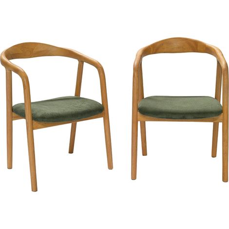 sweeek - 2er-Set Vintage-Sessel aus Heveaholz und Cord, Cord, Natur (1/5)