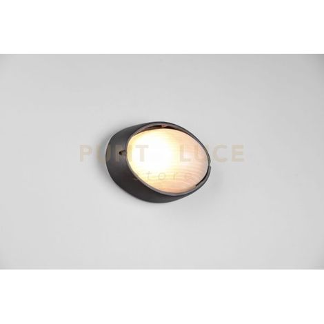 TEMO PLAFONIERA APPLIQUE DA ESTERNO OVALE FUSIONE DI ALLUMINIO NERA E VETRO SATINATO L.21,3CM IP44