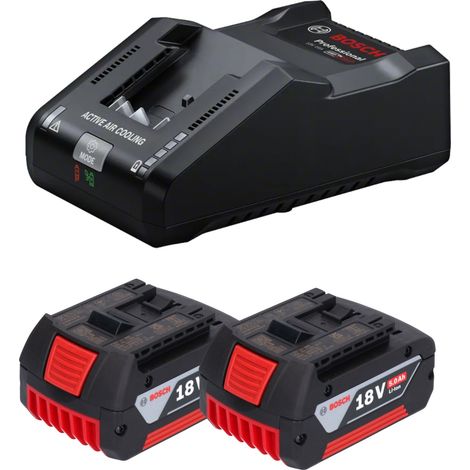 Bosch Starter Set 2x GBA 18 V / 5 Ah / 5000 mAh Batteria agli ioni di litio ( 2x 1600A002U5 ) + GAL 18V-160 Caricabatterie professionale ( 1600A02T5G )