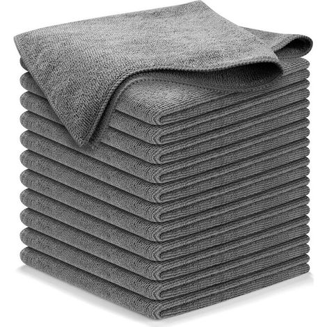 Chiffons De Nettoyage, Lot De 10 Chiffons En Microfibre Pour Voiture, Doux Et Absorbants, Chiffons D'Atelier De Qualité Supérieure Non Pelucheux, 30 X 30 Cm, Gris (1/3)