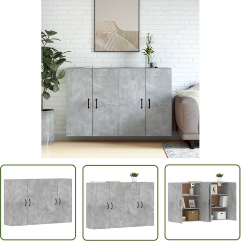 The Living Store Armoires murales 2 pcs gris béton bois d'ingénierie - Armoire Murale - Meuble De Rangement - Buffet - Étagère Murale - Décoration Intérieure (1/5)