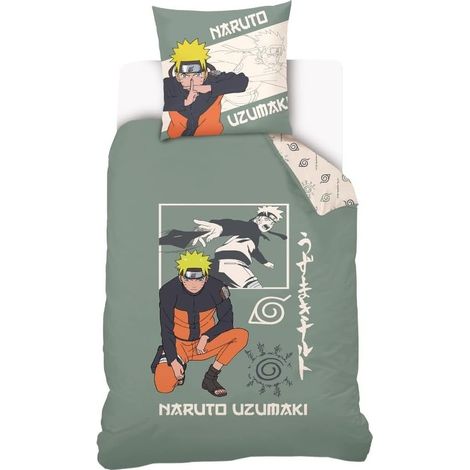 Naruto Shippuden - Housse de Couette Naruto 140x200 cm & Taie d'oreiller 63x63 cm - 100% Coton - Vert (1/3)
