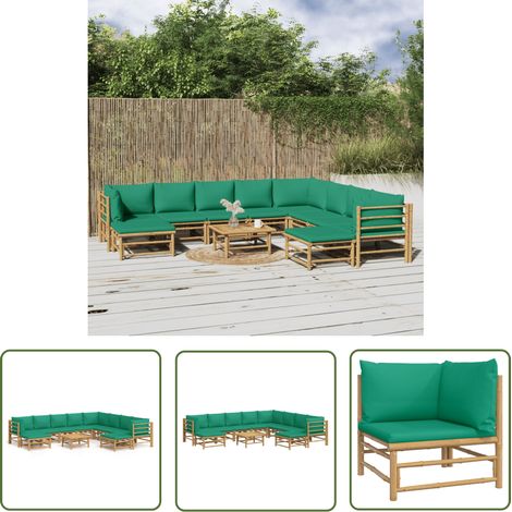 The Living Store Salon de jardin 11 pcs avec coussins vert bambou - Salon De Jardin - Mobilier De Jardin - Ensemble Salon - Ensemble De Meubles De Jardin - Bamboo Furniture (1/5)