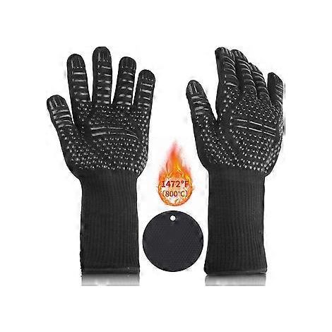 Hitzebeständiger Ofenhandschuh mit Silikonmatte, Grillhandschuh, rutschfester Ofenhandschuh bis 800 °C (1472 °F), EN407-zertifiziert