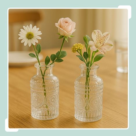 Set di 12 piccoli vasi in vetro - design decorativo in rilievo (1/5)