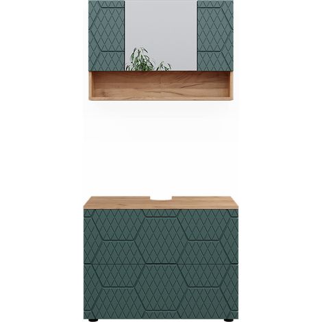 Set mobili bagno Irma, Verde, 2 parti, base 80 cm, Vicco
