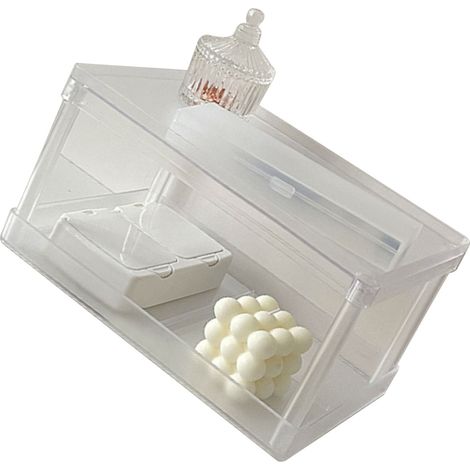 Organiseur de bureau minimaliste, transparent et multifonctionnel à deux niveaux, idéal pour ranger les produits cosmétiques et la papeterie. (1/5)