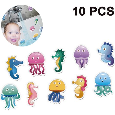 Lot de 10 autocollants antidérapants pour baignoire, grands motifs de créatures marines. Adhésifs antidérapants de sécurité pour baignoire et douche. (1/4)