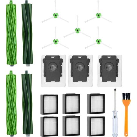 Kit de 20 piezas de repuesto para la serie iRobot Roomba (E5, E6, E7, i7, i7+, i7 Plus, i4+, i3+, i6+, i8+): 4 cepillos principales, 6 filtros HEPA, 5 cepillos laterales y 3 bolsas para el polvo. (1/5)