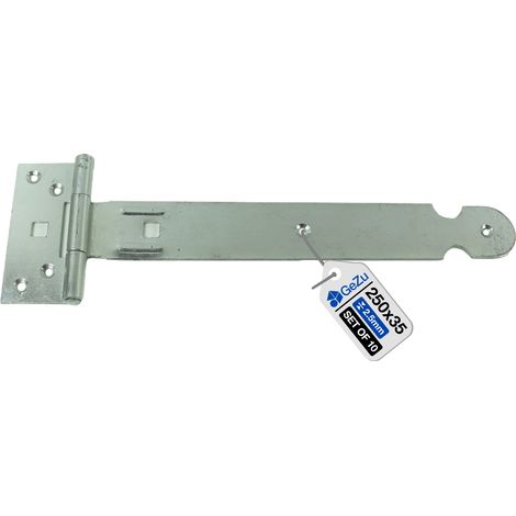 Lot de 10 Charnières en T 250 mm – Électro‑galvanisées (galvanoplastie) – Pentures lourdes avec gonds sur platine – Fixation robuste pour portails et portes bois – Charnière réglable/Charnière en T – 