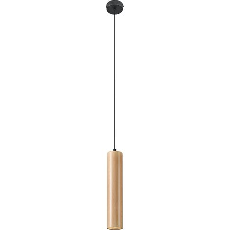 Pendelleuchte schwarz Stahl Hängeleuchte natur Holz Zylinder Esszimmerlampe Wohnzimmer Hängelampe Modern,1x 5W 400lm 3000K, DxH 8x100 cm