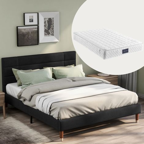 Letto letto matrimoniale con materasso nero 140x200 OKMYHOME