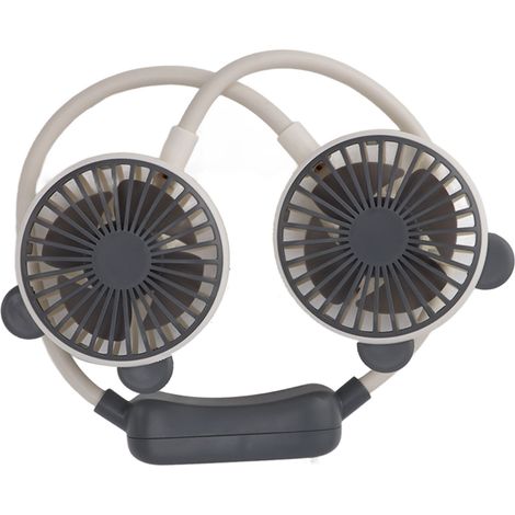 Ventilateur de cou portable à double tête, flexible, rechargeable par USB, mains libres, mini ventilateur suspendu pour le bureau et les voyages, blanc (1/5)