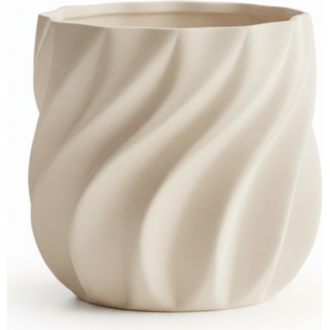 Pot de fleurs décoratif beige pour plantes à structure nervurée ondulée (1/3)