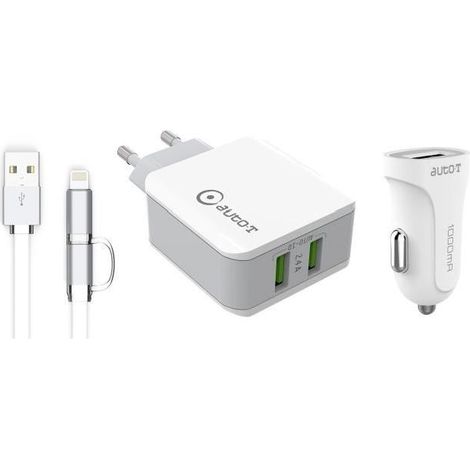 AUTO-T Cable plat 2 en 1 - micro-USB - IPhone 5et6 - Auto-t (1/3)