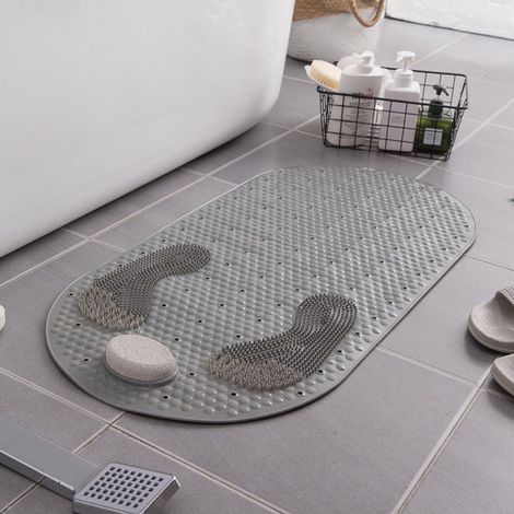 Tapis De Bain - Tapis Anti-Dérapant Avec Ventouses Puissantes Et Trous D’Évacuation - Tapis De Massage Pour Pieds Avec Pierre Ponce - PVC Souple - 1 Pièce (1/3)