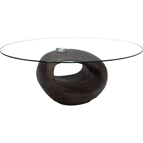 Amadeus - Table basse ovale en verre et finition wengé L120 cm Rocher