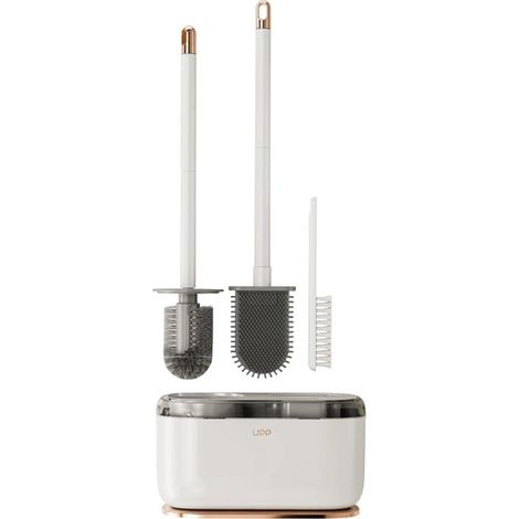 Cepillo de baño higiénico 3 en 1 para montaje en pared con mango ergonómico, limpieza eficaz, diseño compacto blanco, 19,7 × 9,7 cm (1/5)