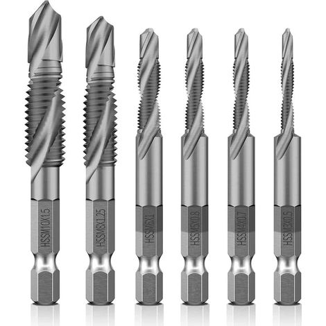 6pcs Foret Taraudeur HSS Taraud Hexagonal M3-M10 pour Perçage et Filetage Simultané, Kit de Taraudage pour Métal, Bois et Plastique avec Coffret de Rangement Élégant (1/5)