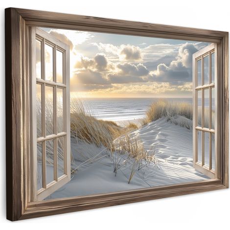 TABLEAU SUR TOILE vista - Plage - Dunes - Mer - Nature Toile Peinture Grand Format XXL 150x100 cm