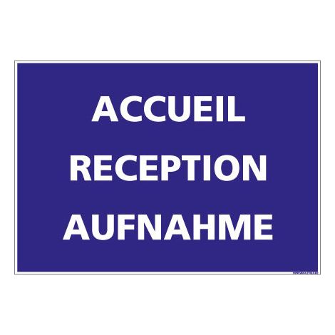 PANNEAU DE SIGNALISATION CAMPING ACCUEIL (H0218) Français-Anglais-Allemand - Adhésif - 300 x 210 mm