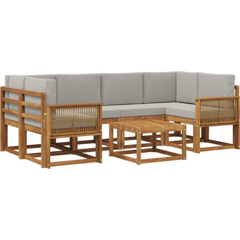 Set di divani da esterno 7 pz 6-Posti Naturale e Grigio Chiaro vidaXL (1/5)